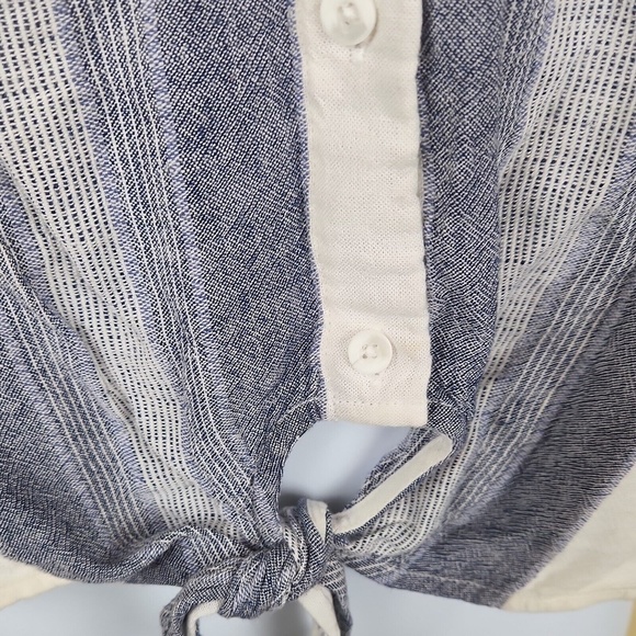 Anthropologie Cloth & Stone Striped Tie Front v neck button up Linen Blend - Picture 2 of 8